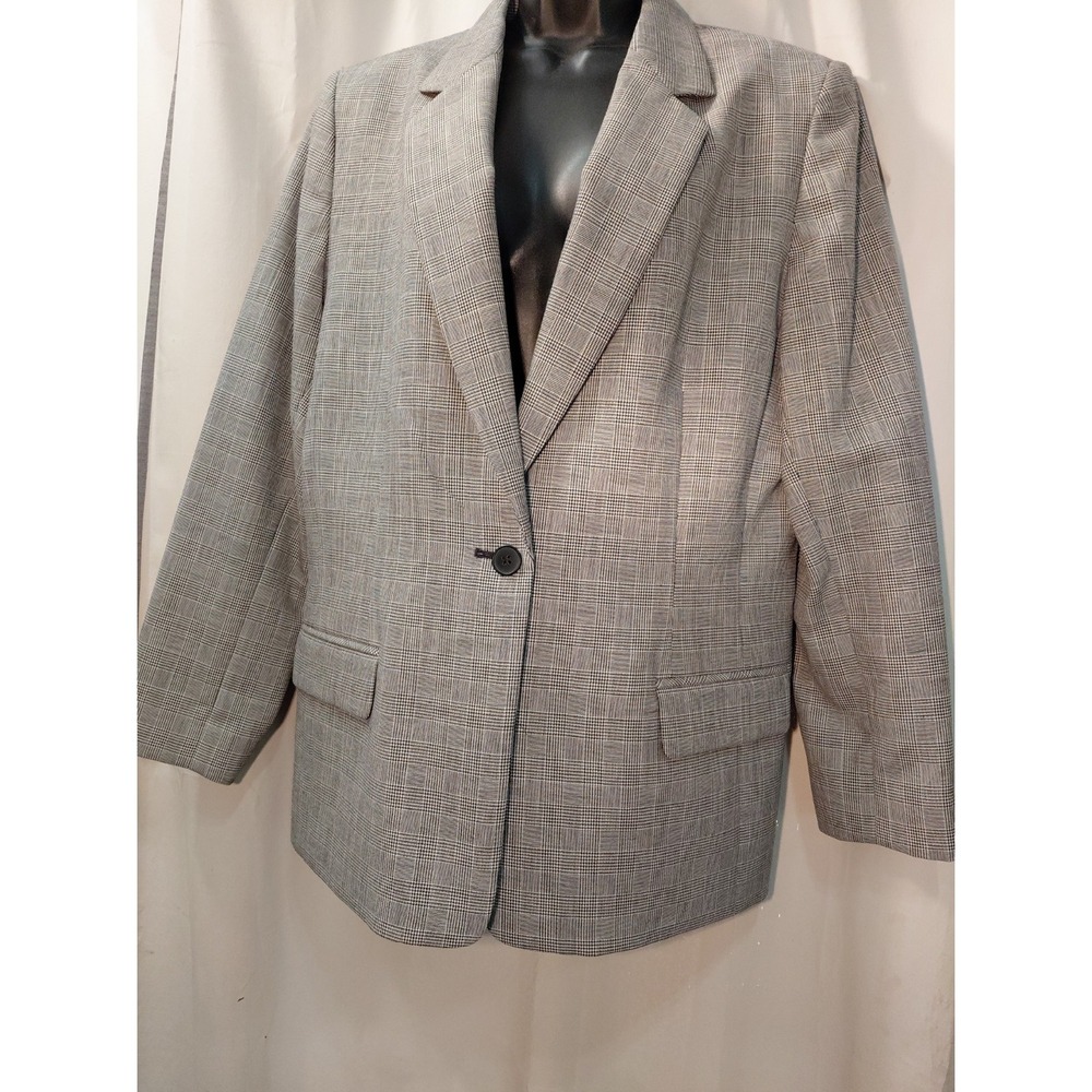 Vtg Pendleton 100% Virgin Wool Plaid Blazer Jacket Gray/Black Women's 14 Lined